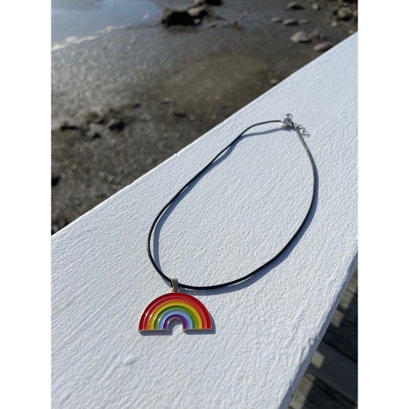 Rainbow necklace on adjustable wax rope (reversible to gold colored metal) - Picture 8 of 12